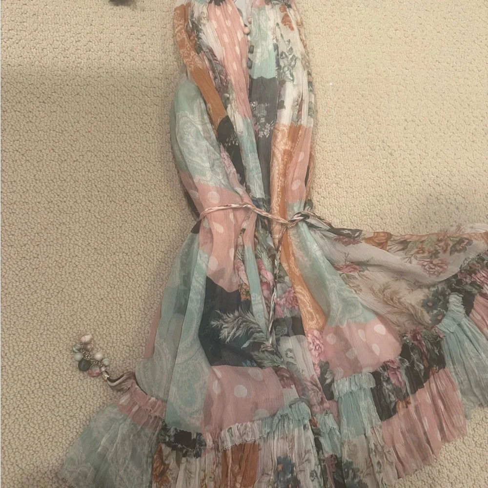 Zimmermann Floral Halter Mini Dress Tiered Ruffle Hem Size - Picture 4 of 9